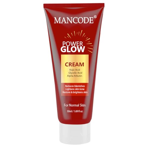Image of Mancode Power Glow Skin Whitening Cream with Kojic Acid, Glycolic Acid & Alpha Arbutin | Brightening & Hydrating Formula for Men & Women| Reduces Dark Spots & Uneven Skin Tone | 50ml