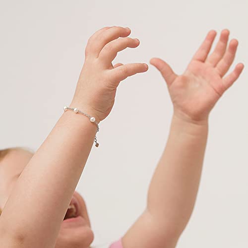 Image of 925 Sterling Silver Delicate Freshwater Cultured Pearl Strand Adjustable Bracelet For Little Girls - Classic and Elegant Children's Jewelry For Formal Occasions - Gifts For Religious Events