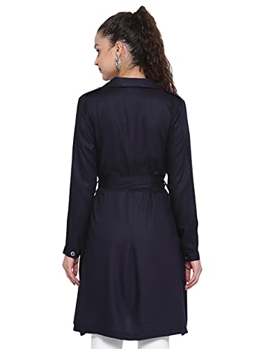 Image of Style Quotient Women Black Solid Double-Breasted Trench Coat