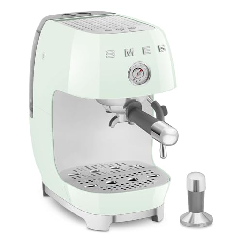 Image of Smeg ECF03 Made in Italy Retro Espresso Machine with Cold Brew, 15 Bar Pump, Thermoblock Heating, Steam Wand, Adjustable Temperature, 47 oz Water Tank- (Pastel Green)