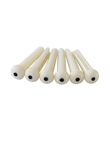 Metallor Acoustic Guitar Bridge Pins String Peg Guitar Parts Replacement Pack of 6 Pieces White with Black Dot.