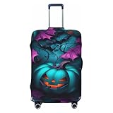 Woshuwo Fundas elásticas para equipaje de viaje, color verde azulado y morado, con diseño de calabaza de Halloween, a prueba de polvo, resistente a los arañazos, para maleta, de 22 a 24 pulgadas