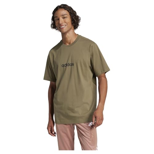 adidas Herren Essentials Linear Single Jersey Shirt, Olive strata/Black, M – Ansicht 3