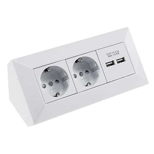 2 enchufes de esquina para mesa con 2 puertos USB, 230 V, en ángulo de 45°, precableado, para cocina o taller, color blanco
