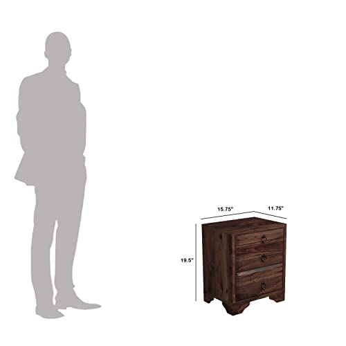 Image of WOODLAB Solid Sheesham Wood Bedside Table | Wooden Nightstand with 3 Storage Drawers | Modern Multipurpose End Table | Ideal Furniture for Living Room, Home & Bed Room (Walnut Finish)