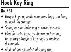 75400 Hook Key Ring, 100/Box