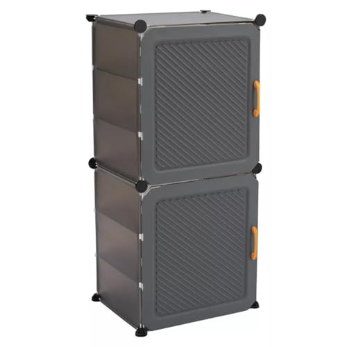 Image of EXVITO Plastic Shoe Rack for Home with Door, 2-Door Shoe Storage Cabinet | 6-Shelfs for 18 Pairs | Waterproof & Portable DIY Shoe Slipper & Chappal Stand for Entryway /Bedroom - Grey