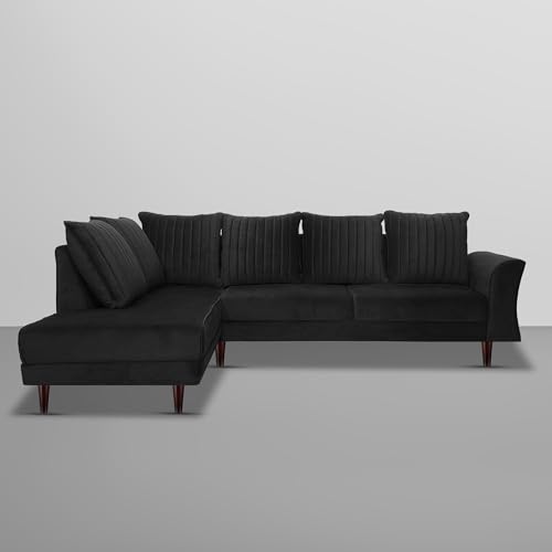 Image of Gratly LHS 4 Seater L Shape Sofa Set for Living Room (Black Colour) Premium Fabric Sofa