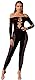 Walang Damen Sexy Glitzer Rave Outfits Fischnetz Langarm Eng Einteiler mit Hellen Künstlichen Perlen Einheitsgröße (Schwarz)