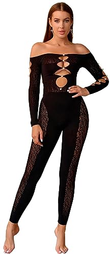 Walang Damen Sexy Glitzer Rave Outfits Fischnetz Langarm Eng...