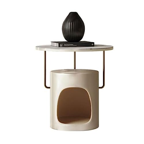 oR3sB4jE Mesa de Centro Mesa Auxiliar Redonda, Mesa, mesita de Noche, Centro pequeña, Decorativa 2 Niveles, sofá for Espacios pequeños, Sala Estar, Dormitorio, balcón Estante de Almacenamiento(Beige)