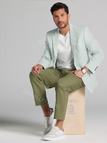 Seersucker Blazer for Men Lightweight Summer Wedding Casual Outfits Pinstriped with White Accents 2 Button2
