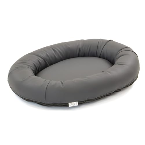 Wallace & Jones | Premium Hundebett Bolton Hundesofa 63x50 cm Hundecouch aus Kunstleder Hundebett für kleine Hunde, verdeckter Zipper, waschbar, rutschfest, dunkelgrau