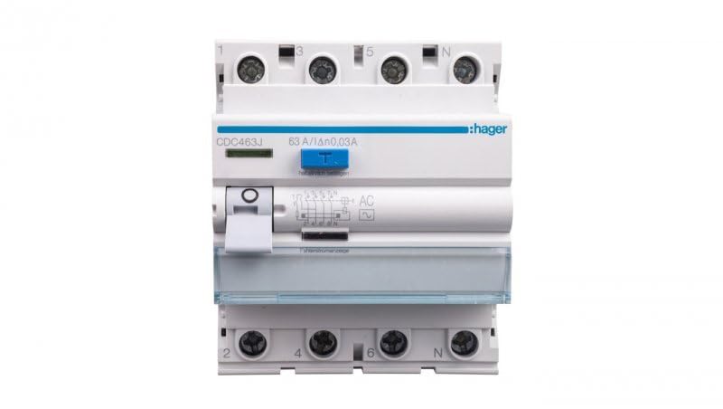 Disyuntor residual 4P 63A 0,03A tipo CA CDC463J hager polo 3250611619550
