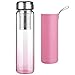 SHBRIFA Borraccia in Vetro Borosilicato con Infusore Filtro per Bevande Calde e Fredde Bottiglia di Tè con Custodia in Neoprene 1 litro / 1l / 1000 ml (Rosa sfumato)