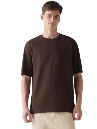 Image of Bewakoof Men's Solid Oversized Fit Half Sleeve Round Neck Cotton T-Shirt