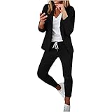 Yokbeer Damen Blazer Anzug Set Hosenanzug Elegant Business Hose 2-teilig Anzug Karo Kariert Zweiteiler Slim Fit Streetwear Sportlich Jacket Hose Umlegekragen Arbeit Einfarbig Blazer Hose