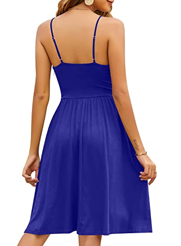 Image of YATHON Casual Dresses for Women Sleeveless Cotton Summer Beach Dress A Line Spaghetti Strap Sundresses with Pockets