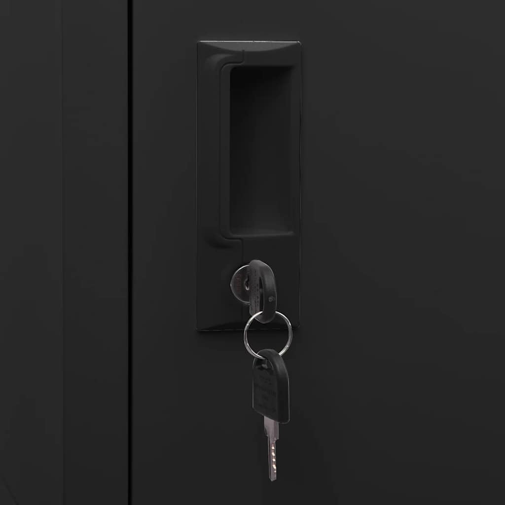 Armadietto portaoggetti in Acciaio Nero per impieghi gravosi 38x45x180 cm, Contenitore in Metallo con Serratura, 3 Ante, Prese d'Aria e Porta targhette per Ufficio, Scuola, Garage - Soluzion