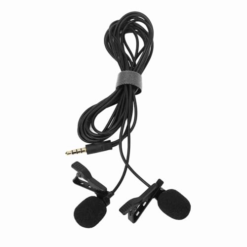 Micrófono de Solapa Lavalier de Doble Cabeza Negro, Micrófono de Solapa No Requiere Instalación de Controlador con Clip de Cuello de