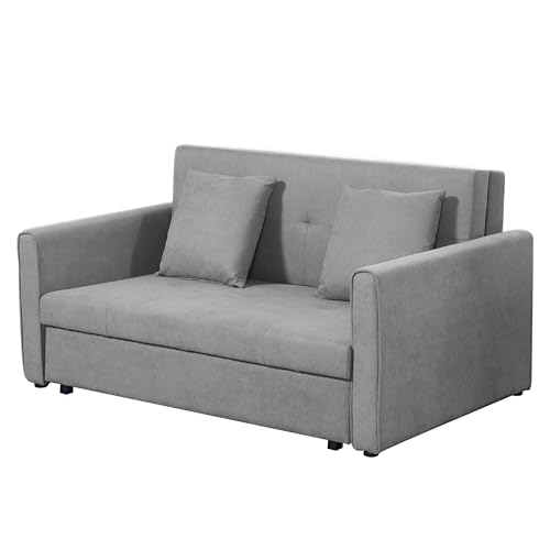 HOMCOM Schlafsofa 2-Sitzer Sofa mit Bettfunktion, Rückenkissen, Polstersofa, Schlafcouch mit Stauraum, für Wohnzimmer, Polycotton, Holz, Grau, 152 x 101 x 81cm HOMCOM Schlafsofa 2-Sitzer Sofa mit Bettfunktion, Rückenkissen, Polstersofa, Schlafcouch mit Stauraum, für Wohnzimmer, Polycotton, Holz, Grau, 152 x 101 x 81cm