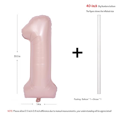 Image of 40 In Matte Pink Birthday Number Balloons 1 Helium Foil Mylar Balloon | Birthday Party Decorations Suitable For Boys' And Girls' Birthday Parties Anniversary celebration