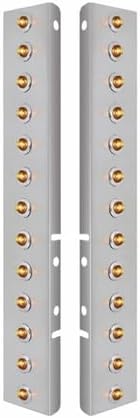 UNITED PACIFIC 34473 Air Cleaner Light Bar, Front, Stainless Steel, with Bracket, Clearance/Marker Light, Amber LED, Clear Lens, Mini Lights, with SS Bezels, 2 LED Per Light, for Peterbilt Trucks