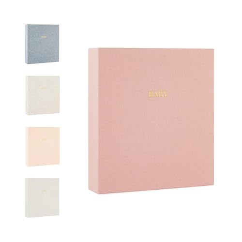 Sugar Paper Baby Keepsake Book, Memory Book from Pregnancy to First Year, Milestone Journal with Pocket Storage, Baby Shower Idea, Gender Neutral Gift, Cloth Hardcover, Rose Linen