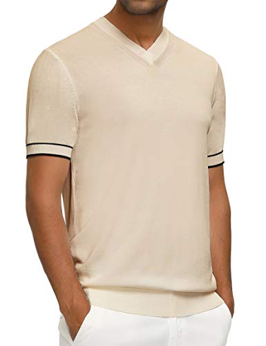 Mens Moisture Wicking Short Sleeve V Neck T Shirts Soft Lightweight Tops L Beige