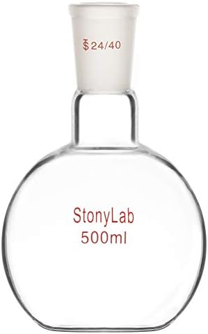 StonyLab Glass 500ml Heavy Wall Single Neck Flat Bottom Boiling Flask, with 24/40 Standard Taper Outer Joint, 500ml