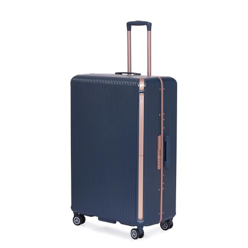 Image of SWISS MILITARY Polycarbonate Hamilton 4 Wheels 75cm Trolley Luggage, Hard Case 360 Rotatable Wheels, Zipper Less, TSA Lock, Aluminium Frame & Push Button Trolley Suitcase for Travel, Large Navy 123L