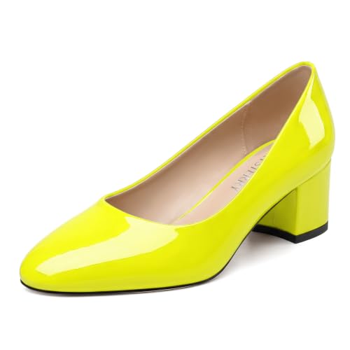 Image of SKYSTERRY Women's Low Heel Dress Pumps Shoes 2 Inch | Low Chunky Block Heel Pumps, Closed Round Toe Heels, Patent Leather Office Work Wedding Pumps Shoes