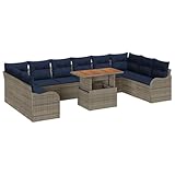 vidaXL Garden Sofa Set with Cushion 11 pcs Grey and Navy Blue, Garden and Terrace, Modern Modular Sofa, Lightweight UV-Resistant Materials, Comfortable Outdoor Lounge Set, Patio Furniture