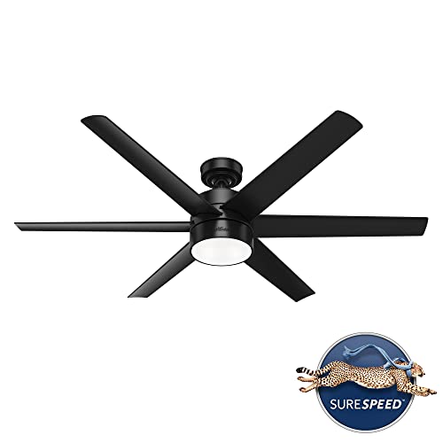 Hunter 60 inch Outdoor or Indoor Ceiling Fan with LED Light - Black Ceiling Fan with Wall Control, For Patio, Garage, or Porch, Quiet, Standard Mount, 6 Blades - Solaria 59624, Matte Black - Image 3