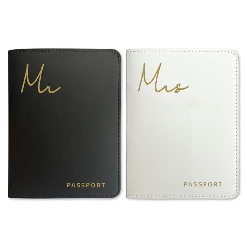 HubbyWifeyGifts Mr and Mrs Passport Holder Set,PU Leather Passport Cover