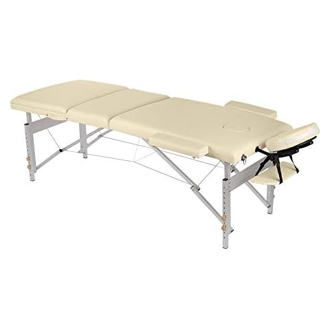 Melko Mobile Massageliege klappbar höhenverstellbar Massagetisch Beige Massagebank 3 Zonen Behandlungsliege Cover