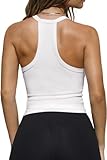 theYoChao Womens V Neck Racerback Tank Tops Y2K Fitted Sleeveless Shirts Summer Ribbed Tees White, X-Small
