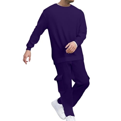 Genérico Chándal para hombre, 2 piezas, conjunto de running, otoño, chándal, traje deportivo, suéter, jacquard, cuello redondo, sudadera con pantalones de correr, invierno, Tracksuit Streetwear