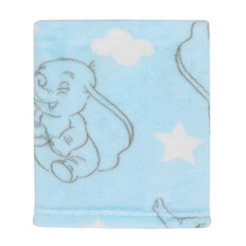 Image of Disney Dumbo Pastel Blue, Grey & White Clouds & Stars Super Soft Baby Blanket, Light Blue, Grey, White