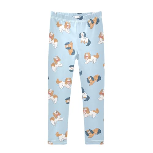 CaTaKu Girls Leggings Funny Spaniel Dog Leggings for Girls Kids Athletic Workout Yoga Pants Size 4-10T