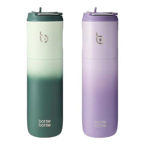 BOTTLE BOTTLE Insulated Water Bottle 24oz with Straw Lid and Handle for Sports Travel Gym Stainless Steel Water Bottles Double-Wall Vacuum Metal Thermos Bottles Leak Proof BPA-Free (Green and Purple) Cover