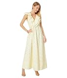 101,6 cm Passform und ausgestellt, knöchellang, BH-freundliches Maxikleid mit doppellagigen Rüschen am V-Ausschnitt, Empire-Taille und funktionalem Raffhalter mit Perlenkugeln