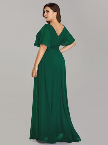 Image of Ever-Pretty Women's Chiffon Formal Evening Dresses for Curvy Women V-Neck Plus Size Floor Length Bridesmaid Dress Dark Green 22