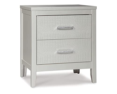 Signature Design by Ashley Olivet Glam 2 Drawer Nightstand with Faux Shagreen Drawer Fronts, Silver