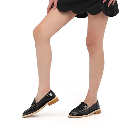 Image of JUSTDANNI Loafers for Women Slip On Shoes with Round Toe 1.2-Inch Low Chunky Block Heel Patent Comfortable Casual Dress Pump Shoes for Wedding Party Work Shopping Dating