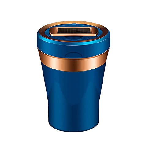 Image of Ceramics Car Ashtray with Lid Smell Proof Cap Detachable, Portable Ashtray Fit for Most Vehicles Homes Office, Removable Solar Energy USB Charging Ashtray, Blue LED Light Black