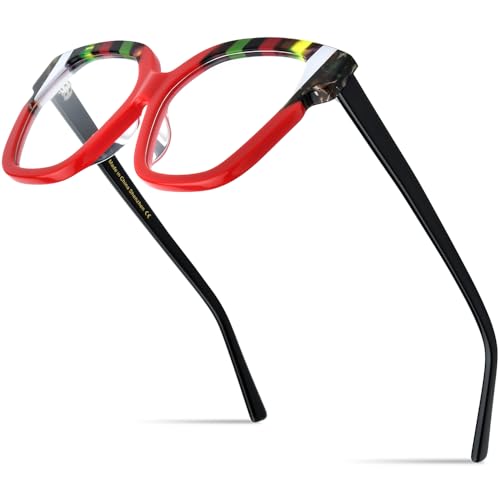 Image of HEPIDEM Multicolor Acetate Glasses Frame Women,Oversize Round Optical Eyeglasses 9345