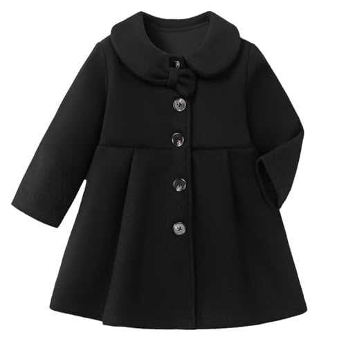 Image of METYOUEZE Toddler Baby Girl Coat Long Sleeve Buttons Jacket Kid Girl Dress Coat Outwear Clothes (Black,2-3T)