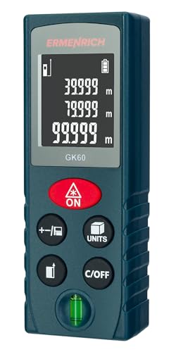Ermenrich Reel Plus GK60 Medidor Láser 60M Portátil con Nivel de Burbuja Herramienta de Medición Distancia Área Volumen Modo Pitágoras Cambio de Unidad Pantalla LCD Memoria