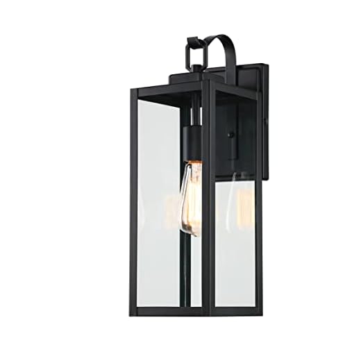 Pia Ricco Large Size Outdoor Wall Lights, 18 Inch Oversized Matte Black Exterior Light Fixture with Clear Glass, Waterproof Front Porch Lighting, Modern Sconces Lantern for House, Garage, ETL Listed